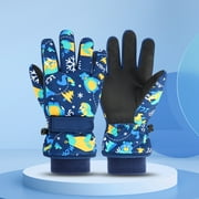 Children Cartoon Print Winter Ski Gloves Thermal Gloves Thermal Cycling Gloves Kids Windproof Gloves Outdoor Accessories